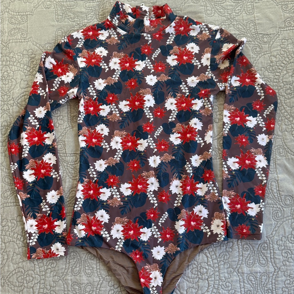 SOLD!Acacia Swimwear Floral Bodysuit in Red, White and Blue!